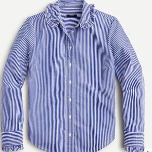 J. Crew Ruffle-Collar Cotton Poplin Stripe Shirt